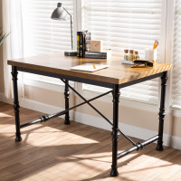 Baxton Studio YLX-4070 Verdin Vintage Rustic Industrial Style Wood and Dark Bronze-finished Criss Cross Desk